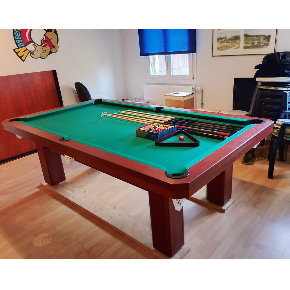 Billardtisch Henzgen 210cm inkl. Zubehör und Abdeckplatte, Braun, gebraucht