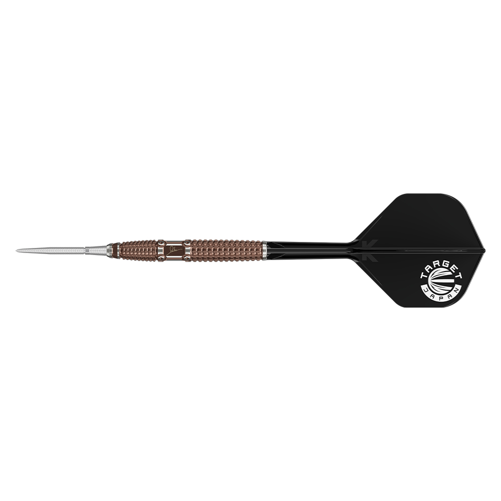 Paul Lim The Legend Gen10 SP Steeldart von Target Japan. Silberne Spitze, bronzefarbener Barrel mit feiner, pyramidenförmiger 3D-Grifftextur und Signatur. Schwarzer Schaft und Flight mit Target Japan Logo.