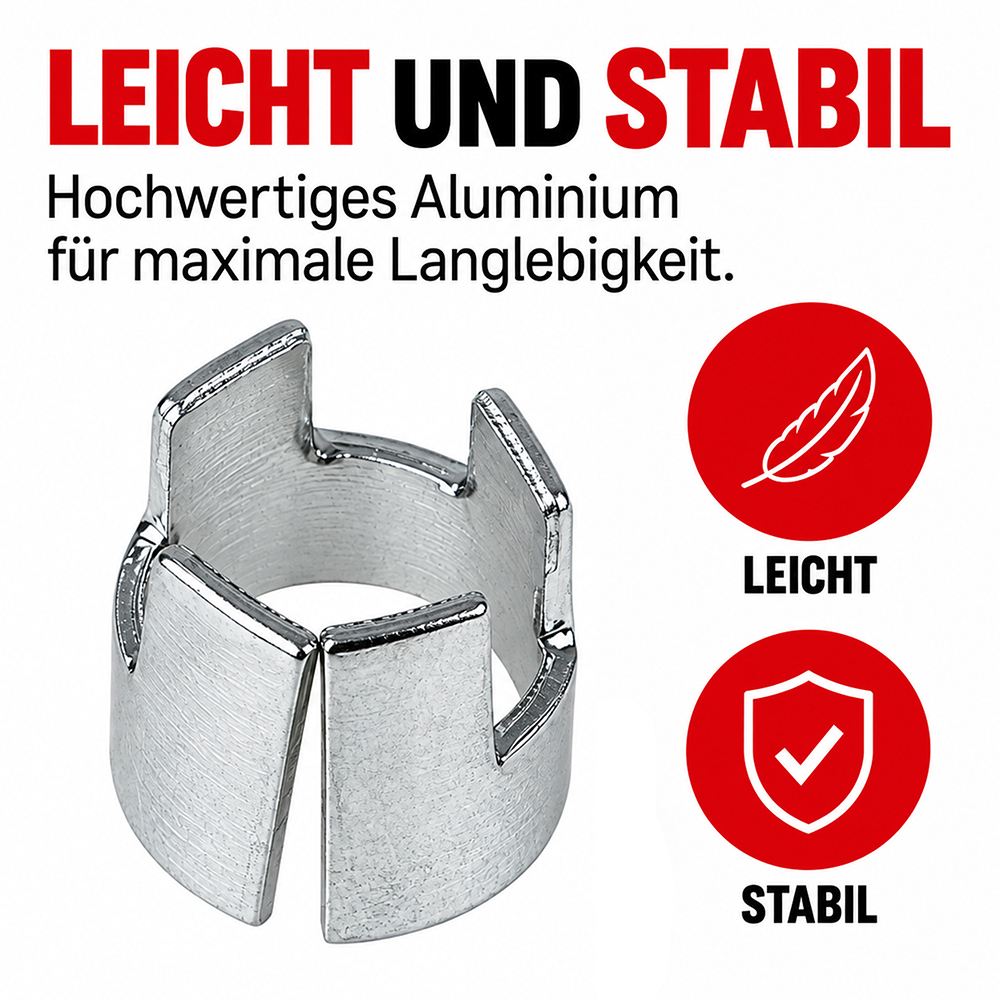 À l'unité : couronne cylindrique argentée pour tige de fléchette, en aluminium brossé, avec quatre dentelures régulières, pour stabiliser les plumes sur tiges nylon/plastique et protéger la jonction. Légère et solide.