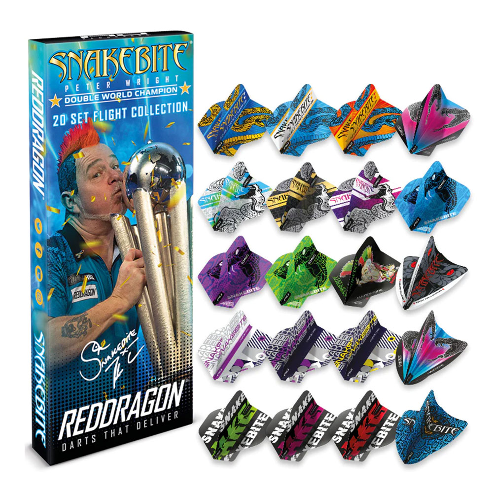 Fly Set Red Dragon Peter Wright Snakebite DWC, 20 Sets