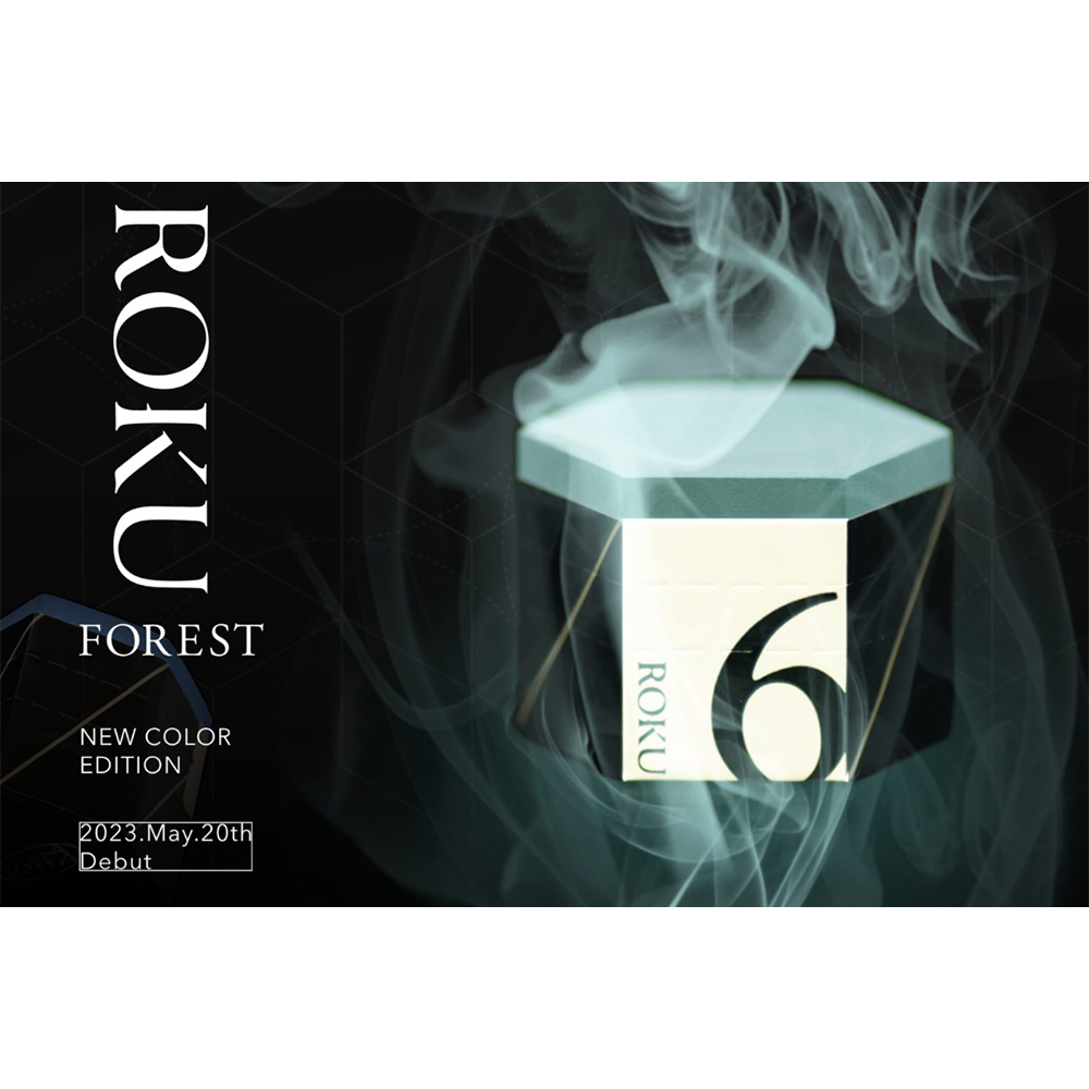 Werbebild: mintfarbenes, leuchtendes Sechseck mit großer „6“ und ROKU-Logo, Rauch/Effekte. Text links: „ROKU FOREST“, „NEW COLOR EDITION“, „2023.May.20th“. Dunkler, geometrischer Hintergrund.