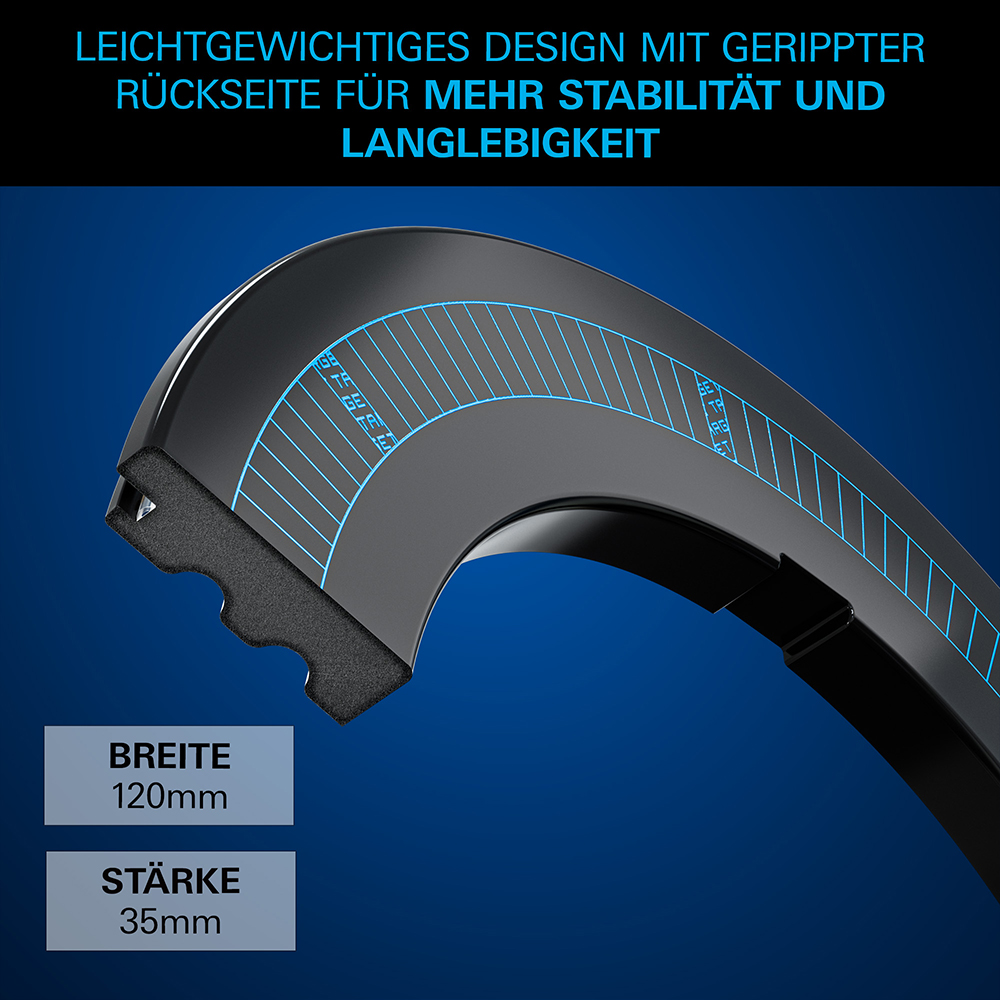 Catchring incurvé gris foncé pour cibles de fléchettes. Motifs bleus indiquant l'éclairage d'ambianc Target. Conception légère, dos nervuré pour stabilité. Dimensions : 120 mm de largeur, 35 mm d'épaisseur ; protège le mur.