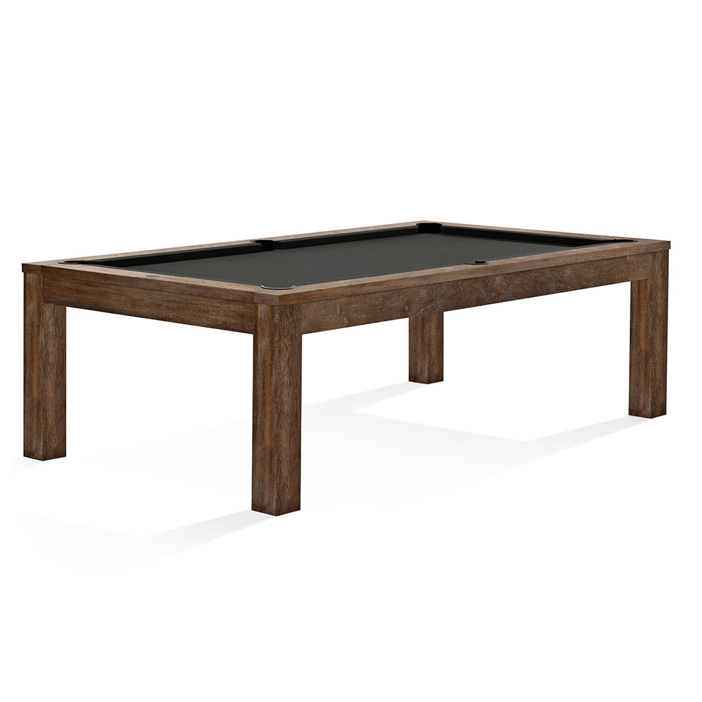 Élégante table de billard américain Soho d'Brunswick (8 pieds) dans une teinte brun noisette chaleureuse (finition Nutmeg). Avec un tapis de billard noir, des poches à encastrement plat et quatre pieds massifs. Design minimaliste, finition haut de gamme.